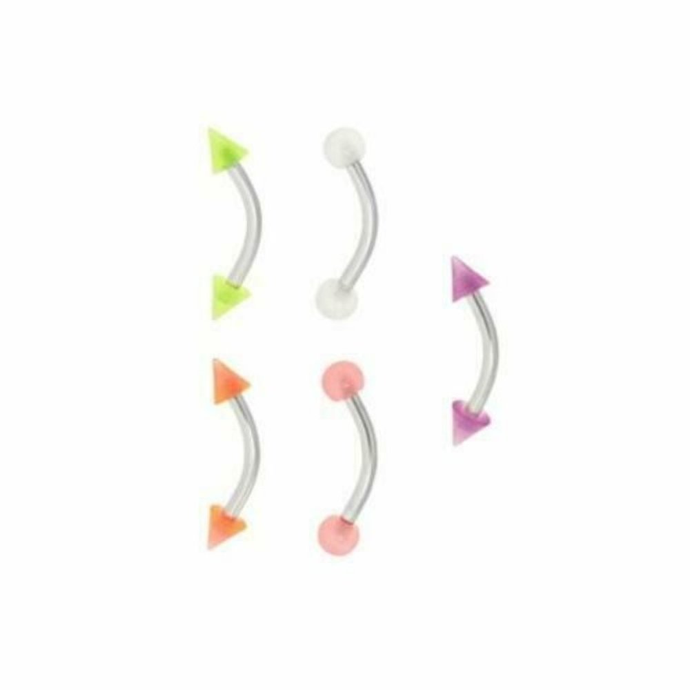 316L Steel & Surgical Grade Mtrl 5Pc Glow-in-the-Dark Ball & Cone Eyebrow Set